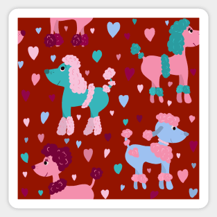 Colourful poodles with hearts repeat pattern Sticker